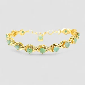 925 Sterling Silver Colombian Vivid Green Emerald Natural Gemstone Fine Bracelet - Picture 1 of 12