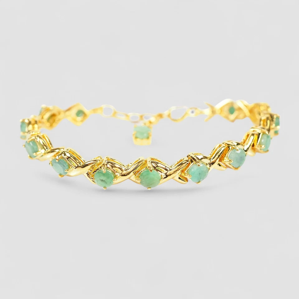 Pulsera fina colombiana de plata de ley 925 con piedras preciosas naturales esmeralda verde viva Foto 1 de 4