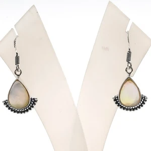 Natural Mother of Pearl Gemstone 925 Sterling Silver Jewelry Earring Size 1.4" - Picture 1 of 1