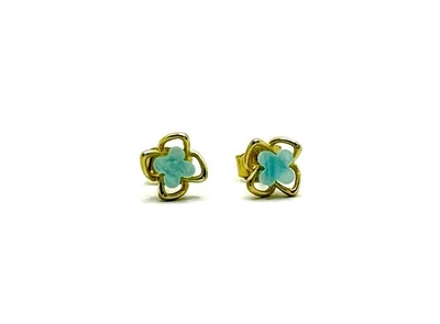Aretes de trébol tono dorado - esmalte azul claro, lindo, regalo de la suerte para mujer Foto 1 de 4