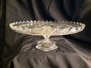 Vintage Clear Glass Pedestal Cake Stand in Floral Motif 13" diameter 4" stand - Picture 1 of 4