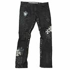 Grindhouse Denim Jeans Mens Pants 34 X 30 Black Distressed Pieced Coating Detail
