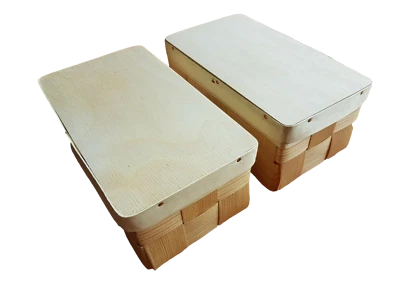 Wooden Basket, Set of 2, Woven Pine With Lid Handmade - Image 1 of 3