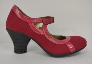 NWT Fly London magenta red leather round toe Mary Jane heels ladies size 38 - Picture 1 of 11