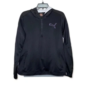 PUMA Jacket Women's Size Large Active 1/4 Zip Pull Over Royal Black Hoodie - Picture 1 of 8
