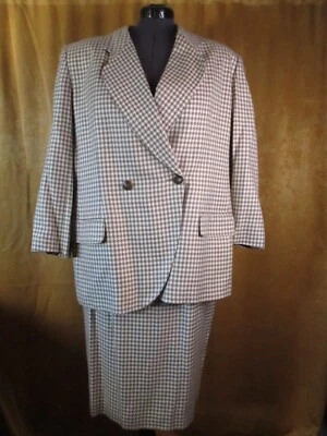 Blazer y Falda Traje De Colección Saville 18W Marrón y Marfil Pata de Gallo Doble Pecho Foto 1 de 4