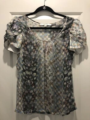 Nueva Blusa Top Walter Multi SEDA Color Círculo Transparente Manga Tulipán Talla 10 M3020 Foto 1 de 3