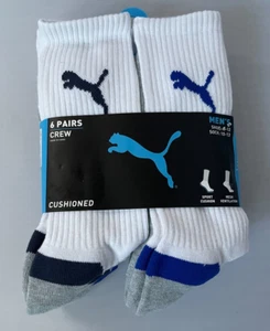 Puma Men's 6 Pairs Crew Socks SZ 8-12 Sports Cushioned White - Picture 1 of 2