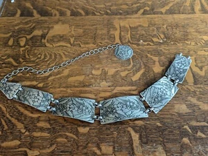 Metal Belt With Rectangular Floral Designed Links - Picture 1 of 8