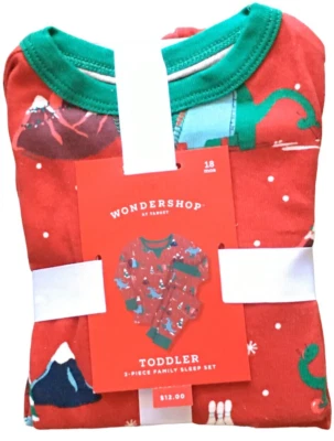 Wondershop Talla 18M Juego de 2 Piezas para Dormir Rojo Dino Navidad Vacaciones Pijama Set Foto 1 de 4