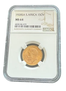 South Africa 1928 SA Gold 1 Sovereign NGC MS64 George V - Picture 1 of 2