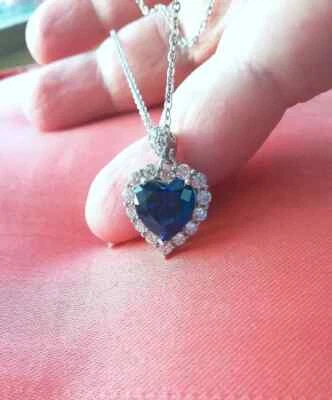 CUORE DELL'OCEANO COLLANA TITANIC IN VERE PIETRE PREZIOSE TOPAZIO BLU NATURALE - Immagine 1 di 4