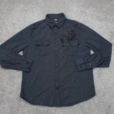 MMA Elite рубашка мужская средний черный/белый 100% хлопок карманы длинным рукавом кнопка - Изображение 1 из 4