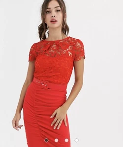 BNWT Paper Dolls Red Lace Belted Dress Size 8 - Picture 1 of 11