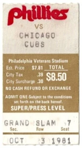 1981 PHILLIES vs CHICAGO CUBS ticket stub RYNE SANDBERG 1st game at 2nd base - Picture 1 of 2