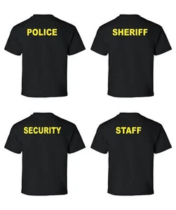 Security Police Sheriff Staff Unisex T-Shirt Black Gildan- Choose Style - Picture 1 of 6