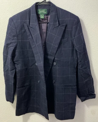 VINTAGE LAUREN RALPH LAUREN WOMEN'S WINDOW PANE PATTERN BLUE BLAZER - SIZE 12 - Image 1 of 4