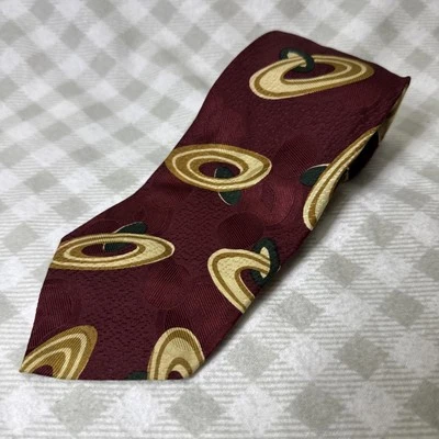 HUGO BOSS Men's 100% Silk Necktie ITALY Designer Geometric Red/Cream/Brown EUC - Image 1 of 4
