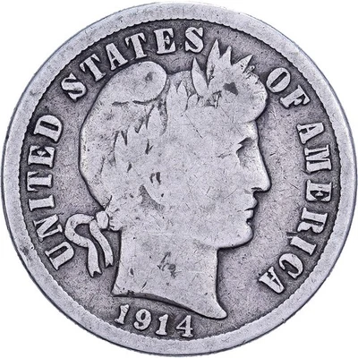 [#639359] United States, Dime, Barber, 1914, U.S. Mint, Silver, VF, KM:113 - Image 1 of 2