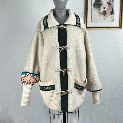 Abrigo Chaqueta ETRO Alamari Teddy Sherpa Forrado Palanca De Gran Tamaño Tejido Bolsillos Foto 1 de 4
