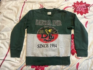 Diesel Spell Out Graphic Logo Crew Neck Colour Block Cotton Jumper - Size 12 - Picture 1 of 12