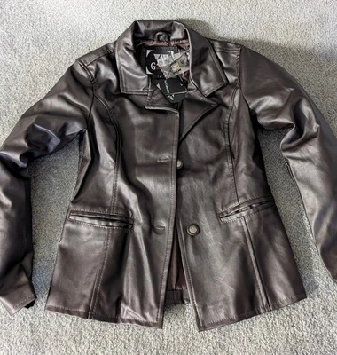 Chaqueta Blazer AG Milano Mujer Imitación Cuero Marrón Dos Botones Muescas Solapa Talla M Foto 1 de 4