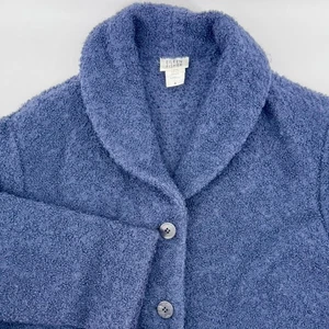 Eileen Fisher Blue Wool Boucle Shawl Collar Button Front Jacket Cardigan Size M - Picture 1 of 9