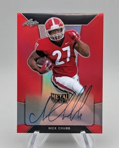 Nick Chubb 2018 Leaf Metal Draft Football BA-NC1 Red Holo On Card Auto RC #d 3/5 - Picture 1 of 2