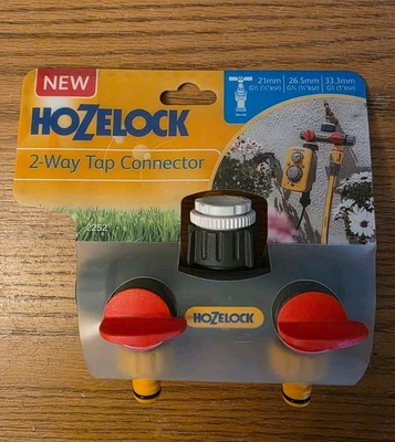 Hozelock 2-Way Outdoor Tap Connector–Dual Hose Splitter with Flow Control Valves - Image 1 of 2