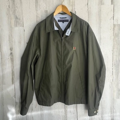 Tommy Hilfiger Men’s Large Collared Zip-Up Harrington Olive Coat Jacket Classic - Image 1 of 4