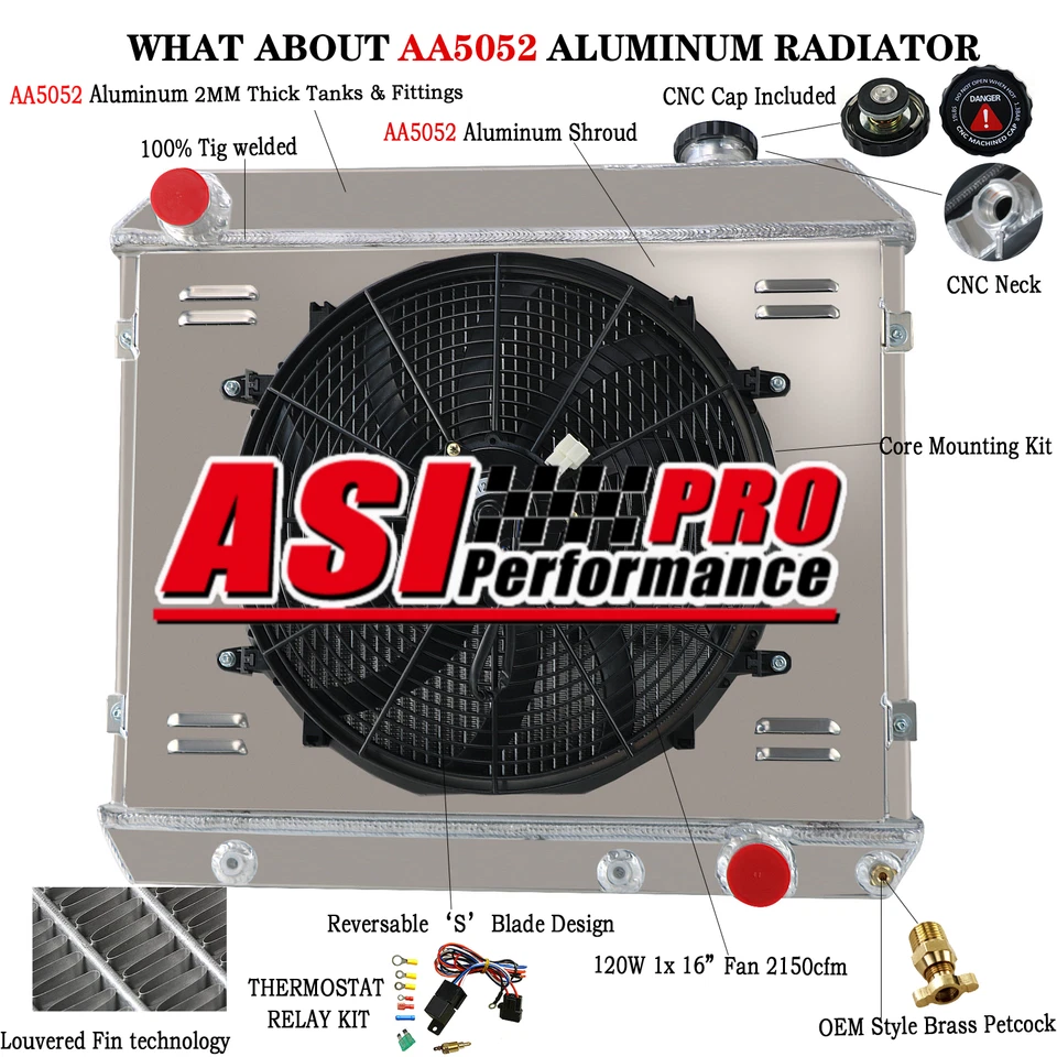 Fit 1963-1966 1965 Chevy C/K Pickup Truck C10 C20 ,C30 4 Row Radiator Shroud Fan Foto 1 de 4