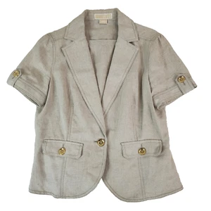 Michael Kors Womens Notch Lapel Blazer Large Tan Linen Retro Style #1927 - Picture 1 of 17