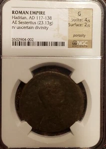 Hadrian 117-138 AD AE Sestertius. Roman Empire. NGC G 4/5.2/5 . Scarce - Picture 1 of 2