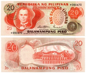 Banconota Filippine ABL 20 Pesos Marcos-Licaros STARNOTE/SOSTITUZIONE *990470 UNC - Foto 1 di 4