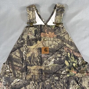Carhartt Bibs Youth Size 8 Mossy Oak Camo Overalls Canvas Insulated Double Knee - Picture 1 of 14