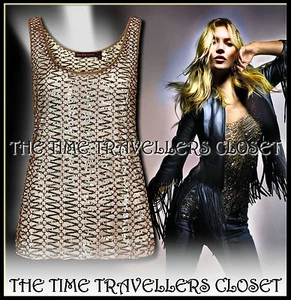 KATE MOSS TOPSHOP SHEER MESH SEQUIN 1/500 SILVER RING VEST TOP M UK 12 40 8 - Picture 1 of 5