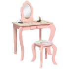 Dressing pour enfants ZONEKIZ avec tiroir tabouret miroir, joli design animal, rose