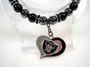 Bracciale LAS VEGAS FOOTBALL onice nera e argento scuro pietre preziose ematite perline - Foto 1 di 12