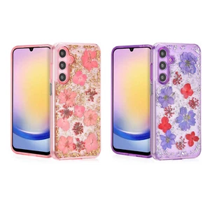 For Samsung Galaxy A16 5G - Real Dry Flower Dual Layer Hybrid Cover Case - Picture 1 of 13