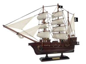 Wooden Black Pearl White Sails Pirate Ship Model 20" - Picture 1 of 9