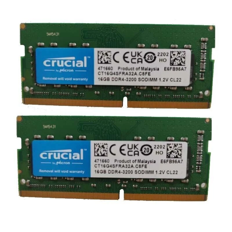 Crucial 2x16GB 1RX8 DDR4 PC4-3200 PC4-3200MHz SO-DIMM Laptop Speicher RAM， - Bild 1 von 1