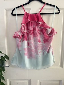 Beautiful Kaliko Lined Floral Chiffon Halter Neck Blouse Top Ruffles Floaty 12 - Picture 1 of 6