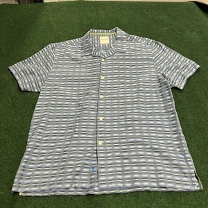 Tommy Bahama Hawaiian Shirt Mens XL 100% Silk Stripe Short Sleeve Button Up Blue - Picture 1 of 8