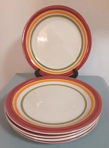 Set 5 Royal Norfolk Dinner Plates Red Orange Green Bands Stripes 10.5" Stoneware - Picture 1 of 5