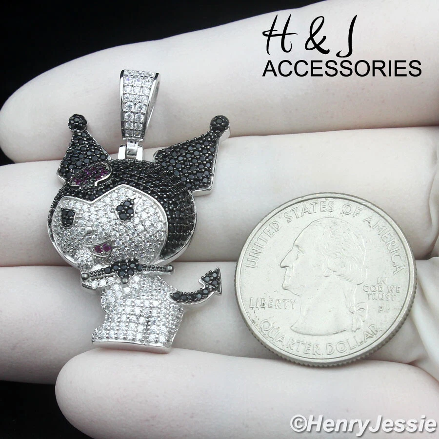 COLGANTE KUROMI 3D CHAPADO EN ORO CIRCONITA NEGRA HELADA PLATA ESTERLINA 925 PARA HOMBRE*AP492 Foto 1 de 1