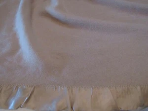 Vintage Lands End Coming Home 100% Merino Wool Blanket Tan Satin Trim 85"X85" - Picture 1 of 7