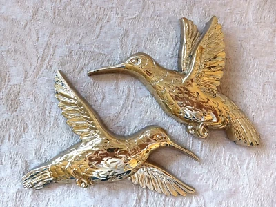 批量 2 件 复古 1985 金色蜂鸟墙板 塑料 Homco # 7669 — 第 1/4 张图片