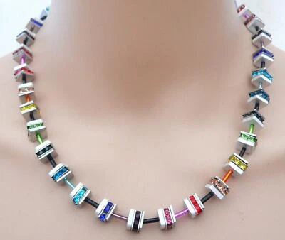 Edel Halskette Würfel Alu Strass Quadrate bunt mehrfarbig multicolor 501p - Bild 1 von 4