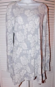 Knox Rose Size XXL Grey White Floral Tunic Lenght Womens Pullover Top NWT - Picture 1 of 16