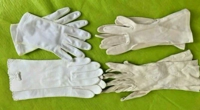 Guantes Vintage 4 Pares 2 Blanco, 1 NuBuck Crema, 1 Crema Talla 7 1/2 y 7, 1 Elástico  Foto 1 de 4